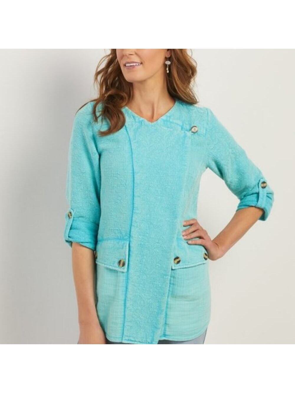 Soft Surroundings EUC Women's Urban Escape Topper Jacket Turquoise Blue S